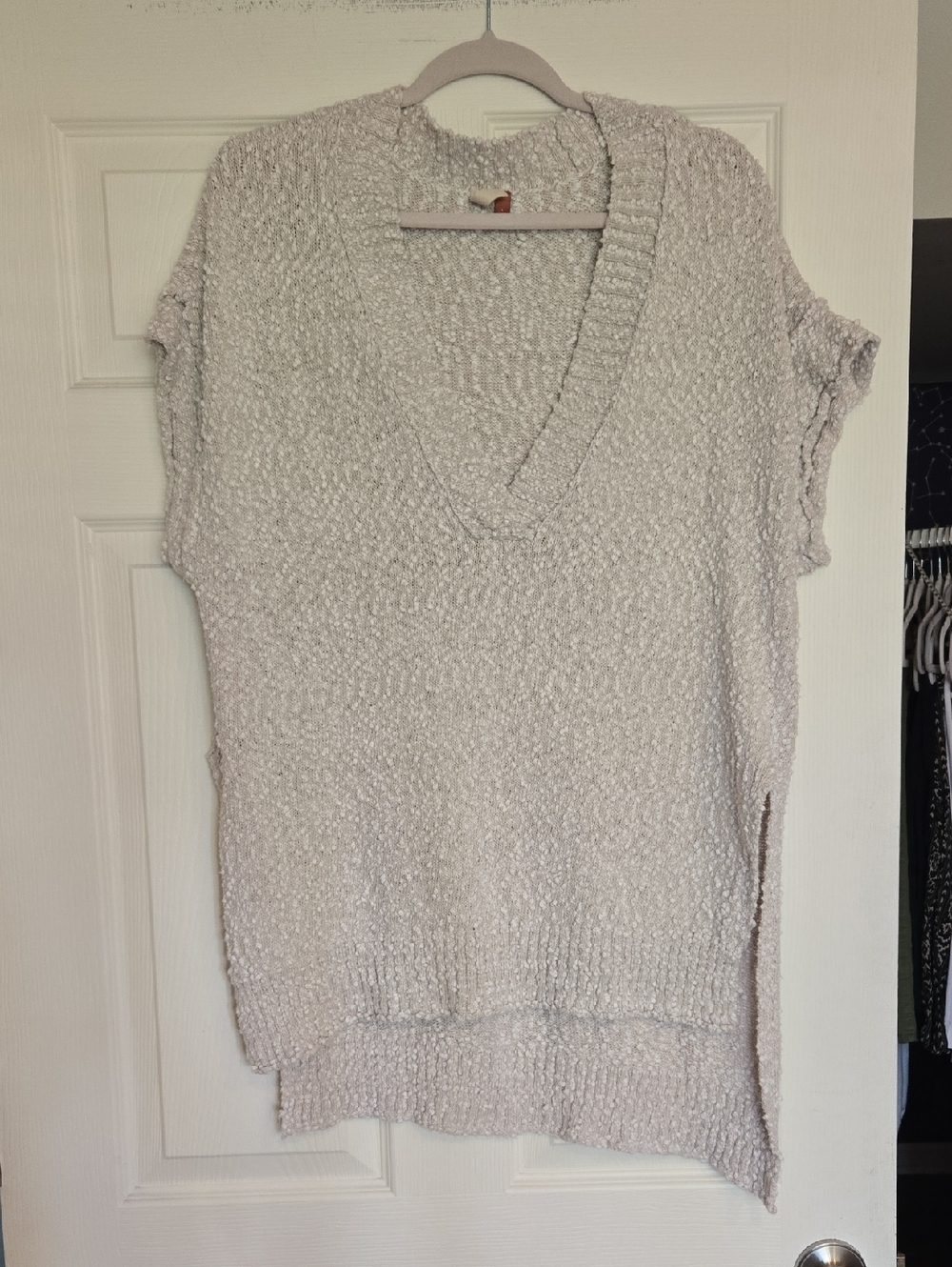 Pilcro Neutral Popcorn Knit Short Sleeve  in Light Cream / Oat Large